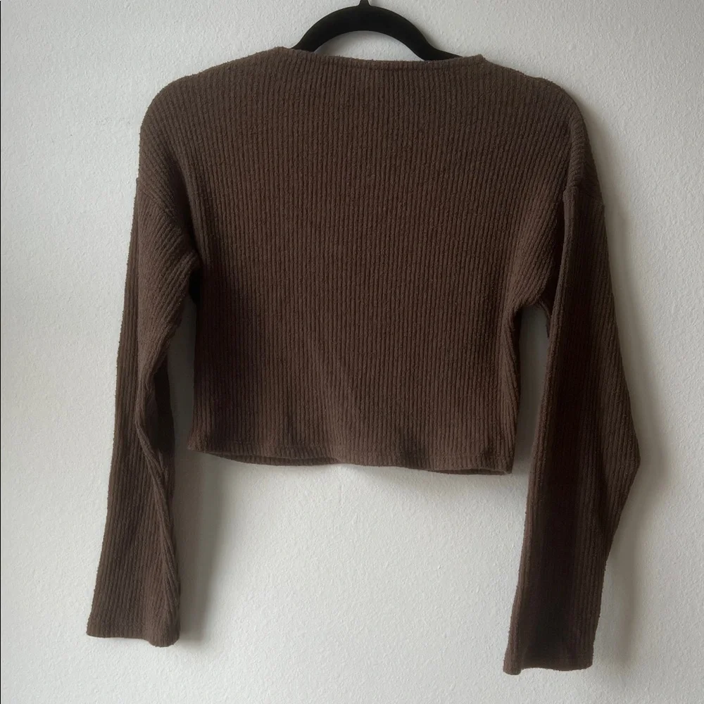 Top Shop Taupe Ribbed Knit Crop Top - Picture 3 of 5